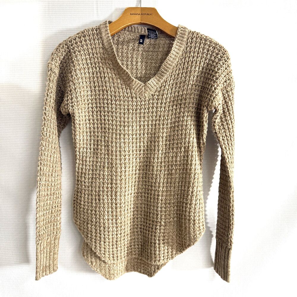 Ultra Flirt Womes Tan Coffee Knit Tunic V Neck Long Sweater Pullover - S